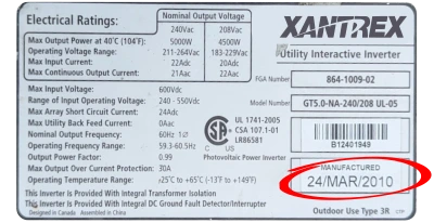Xantrex GT inverter label