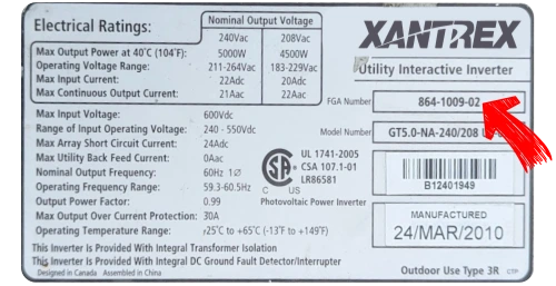 Xantrex inverter label location